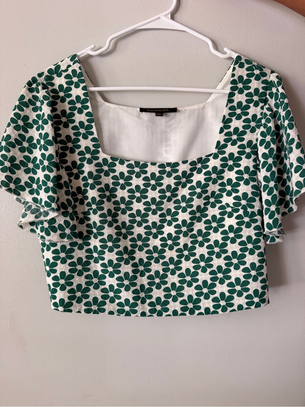 Sugarlips Green Floral Square-Neck Crop Top